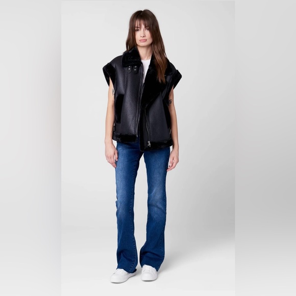 Blanknyc Faux Leather & Sherpa Trimmed Vest - Night Watch XL - Picture 4 of 7